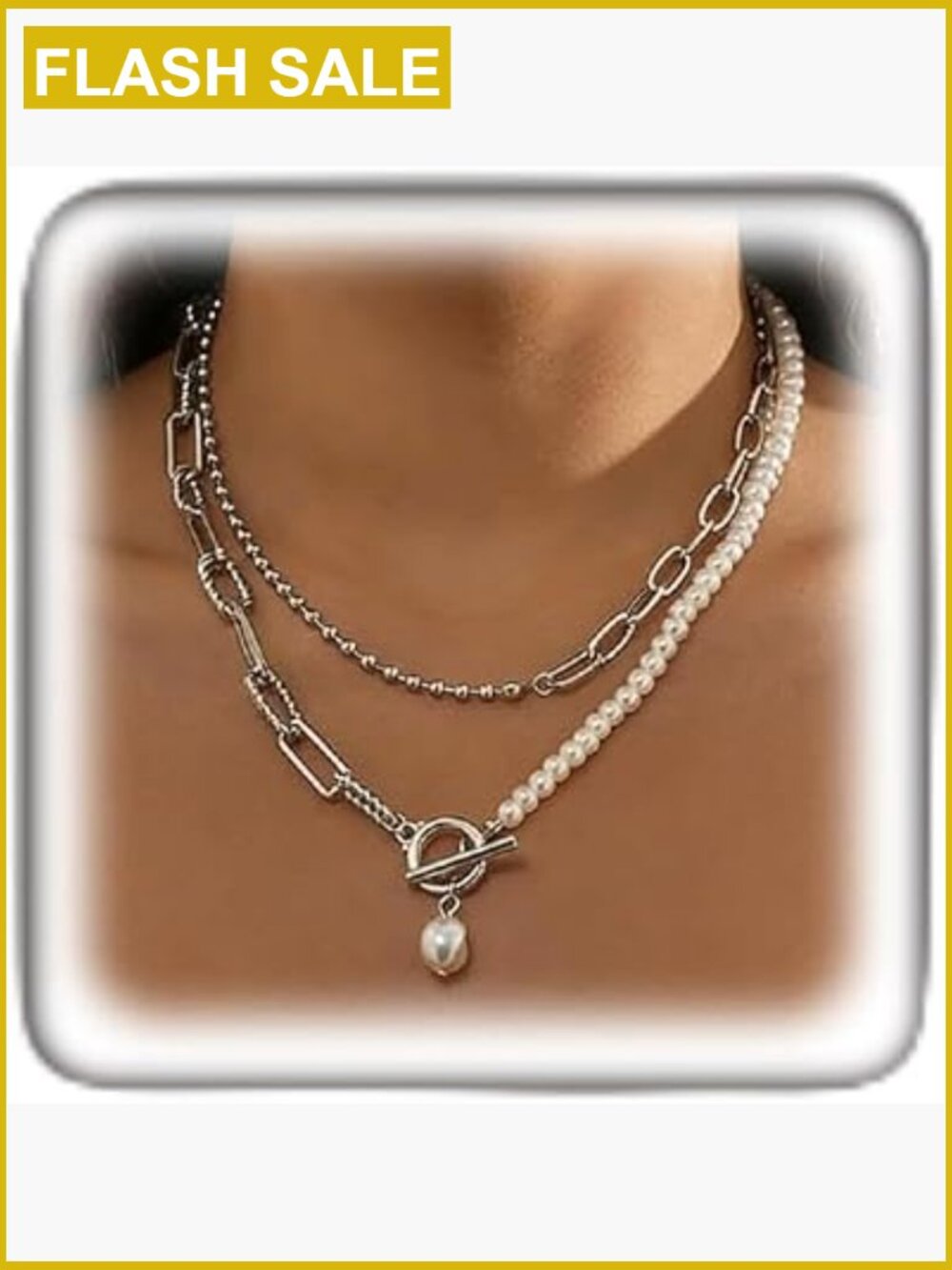 Vintage Layered Pearl & Paperclip Chain Necklace